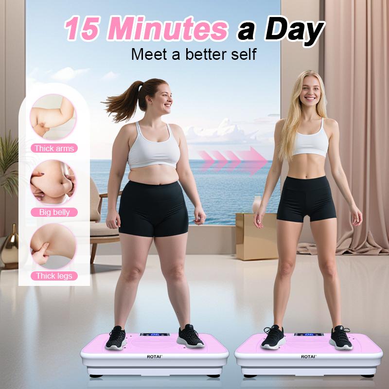ROTAI Vibration Plate Gym, 300 lbs, Lymphatic Drainage Machine Full Body Workout to Whole Efficient Home Workout with 2 Fitness Resistance Bands Exercise Machine for Whole Body Fitness and Recovery at Home