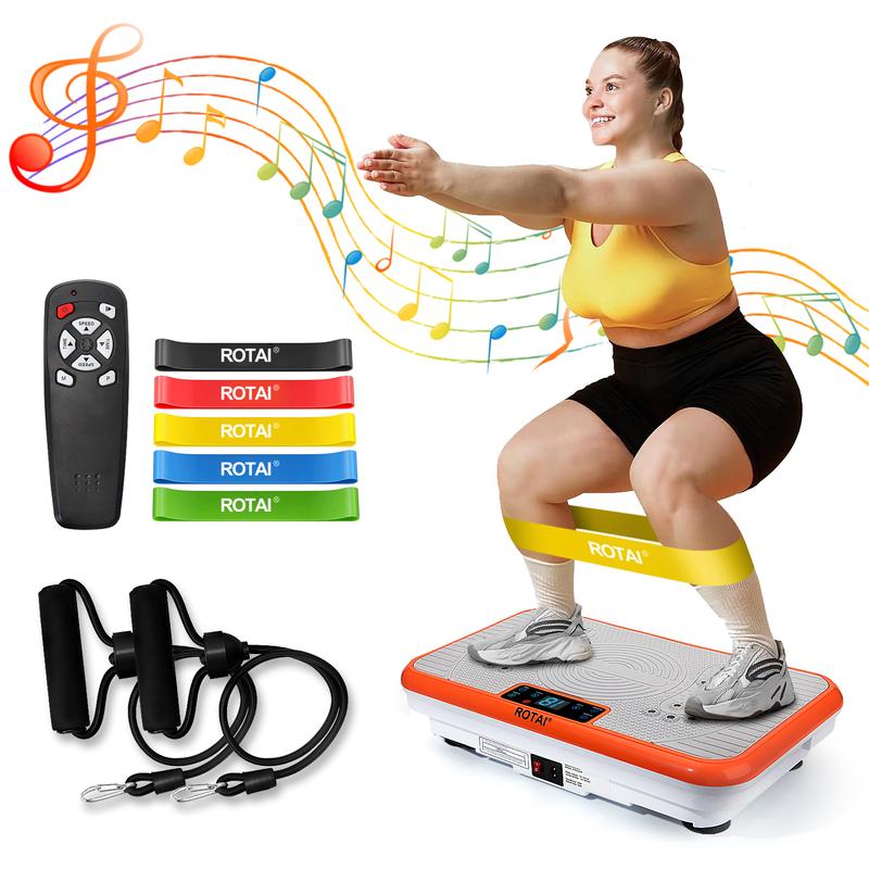 ROTAI Vibration Plate Gym, 300 lbs, Lymphatic Drainage Machine Full Body Workout to Whole Efficient Home Workout with 2 Fitness Resistance Bands Exercise Machine for Whole Body Fitness and Recovery at Home