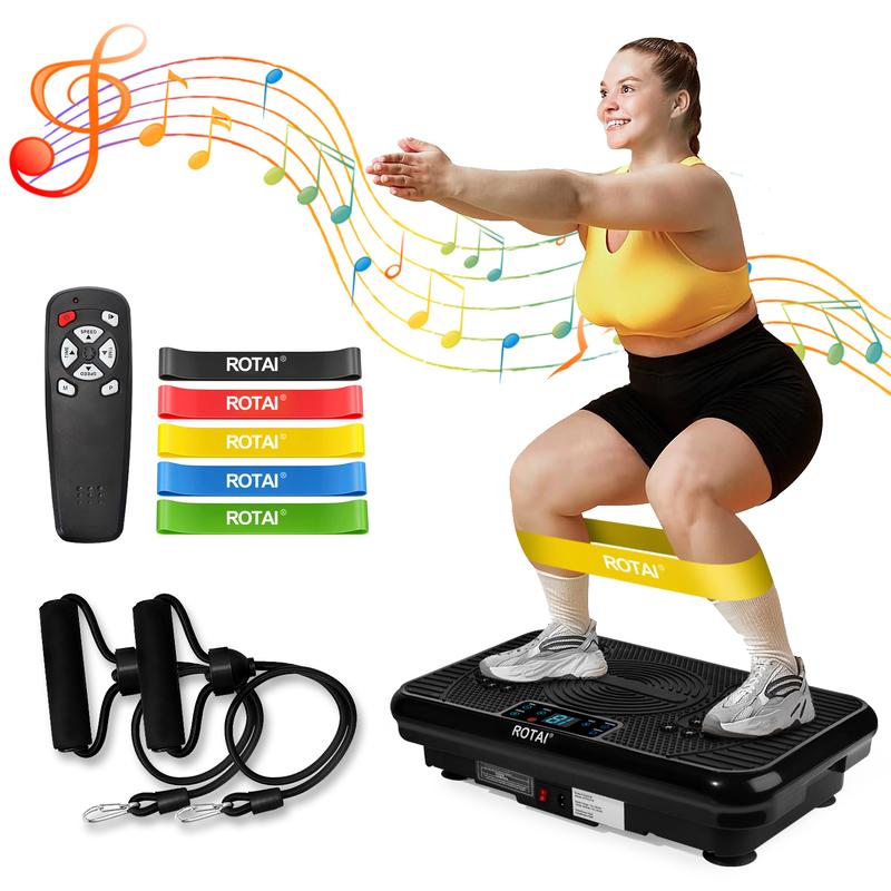 ROTAI Vibration Plate Gym, 300 lbs, Lymphatic Drainage Machine Full Body Workout to Whole Efficient Home Workout with 2 Fitness Resistance Bands Exercise Machine for Whole Body Fitness and Recovery at Home