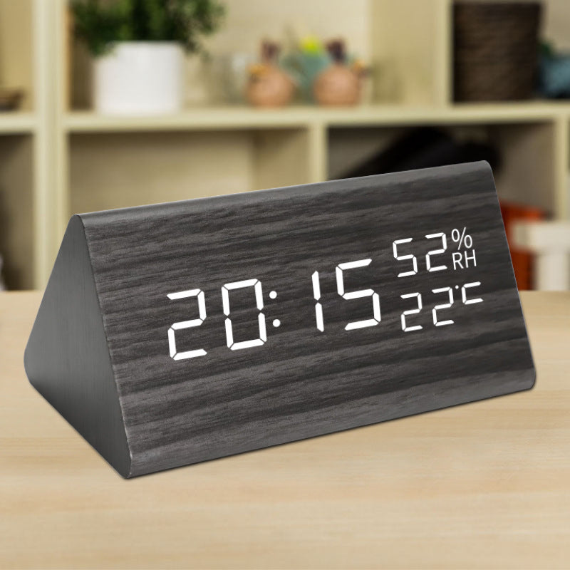Simple Alarm Clock with Smart Voice Control and Silent Function led Wooden Clock Battery Wooden Clock Crafts Decoration USB Plug-in