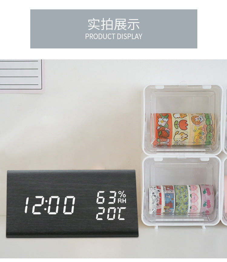 Simple Alarm Clock with Smart Voice Control and Silent Function led Wooden Clock Battery Wooden Clock Crafts Decoration USB Plug-in