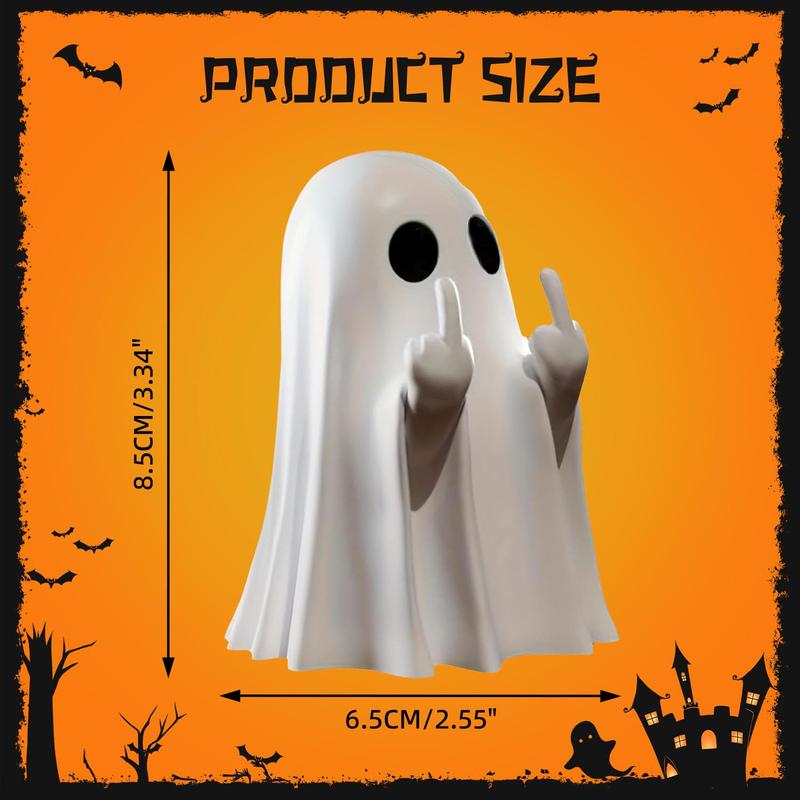 Halloween Ghost Figurine – Spooky Resin Middle Finger Ghost Decor | Cute & Edgy Indoor/Outdoor Halloween Decor for Porch & Home (1 Pc)