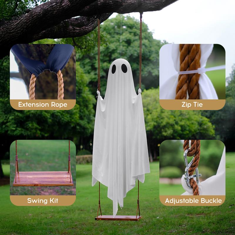 Halloween Decorations Outdoor - 5FT Large Hanging Ghost Swing with Remote Control String Lights, Scary Ghost Halloween Party Decor Outside for Tree Porch Yard Garden Lawn Ornaments halloween decor