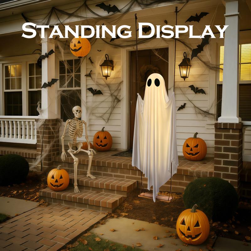 Halloween Decorations Outdoor - 5FT Large Hanging Ghost Swing with Remote Control String Lights, Scary Ghost Halloween Party Decor Outside for Tree Porch Yard Garden Lawn Ornaments halloween decor