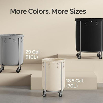 SONGMICS HOME Laundry Basket with Wheels, Rolling Laundry Hamper, Round Laundry Cart with Steel Frame and Removable Bag ,Organiser