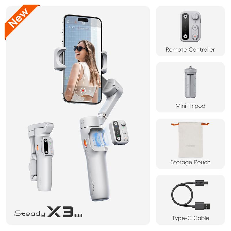 hohem iSteady X3 SE Gimbal Stabilizer for iPhone, Smartphone Foldable Gimbal with Detachable Remote Control, Portable Foldable 3-Axis Phone Gimbal for Android & iPhone 16 15 Pro Max, Ideal for Travel Vlogging