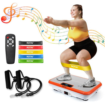 ROTAI Vibration Plate Gym, 300 lbs, Lymphatic Drainage Machine Full Body Workout to Whole Efficient Home Workout with 2 Fitness Resistance Bands Exercise Machine for Whole Body Fitness and Recovery at Home