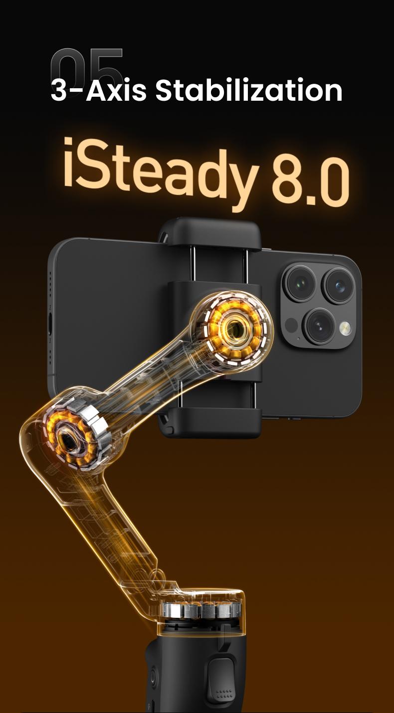 hohem iSteady X3 SE Gimbal Stabilizer for iPhone, Smartphone Foldable Gimbal with Detachable Remote Control, Portable Foldable 3-Axis Phone Gimbal for Android & iPhone 16 15 Pro Max, Ideal for Travel Vlogging