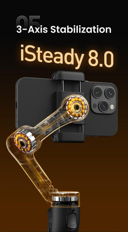 hohem iSteady X3 SE Gimbal Stabilizer for iPhone, Smartphone Foldable Gimbal with Detachable Remote Control, Portable Foldable 3-Axis Phone Gimbal for Android & iPhone 16 15 Pro Max, Ideal for Travel Vlogging