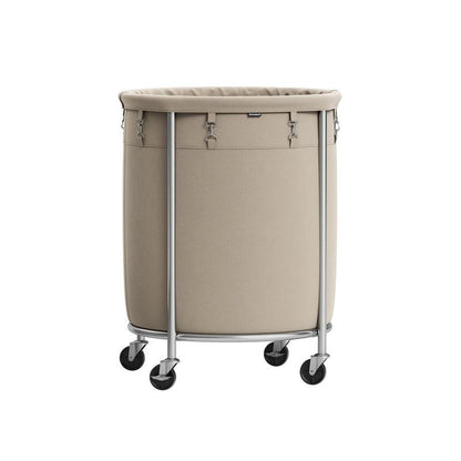 SONGMICS HOME Laundry Basket with Wheels, Rolling Laundry Hamper, Round Laundry Cart with Steel Frame and Removable Bag ,Organiser