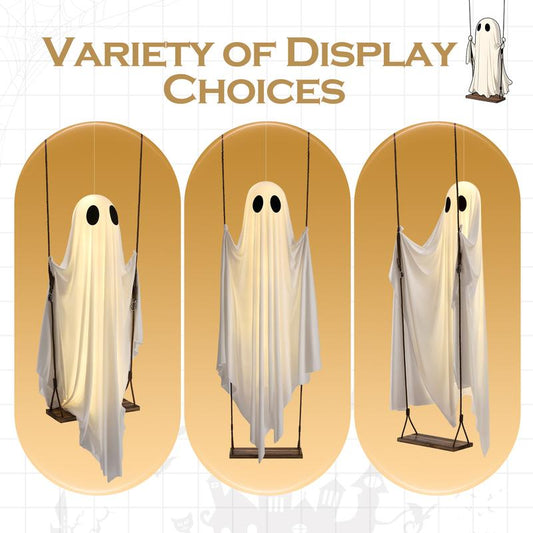 Halloween Decorations Outdoor - 5FT Large Hanging Ghost Swing with Remote Control String Lights, Scary Ghost Halloween Party Decor Outside for Tree Porch Yard Garden Lawn Ornaments halloween decor