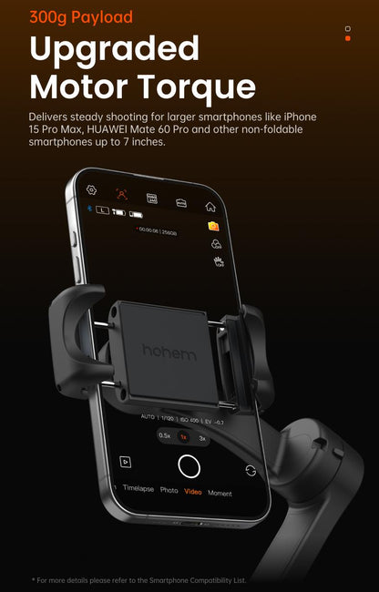 hohem iSteady X3 SE Gimbal Stabilizer for iPhone, Smartphone Foldable Gimbal with Detachable Remote Control, Portable Foldable 3-Axis Phone Gimbal for Android & iPhone 16 15 Pro Max, Ideal for Travel Vlogging