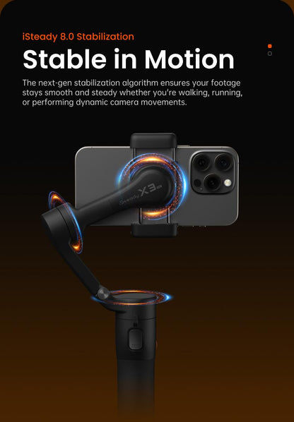 hohem iSteady X3 SE Gimbal Stabilizer for iPhone, Smartphone Foldable Gimbal with Detachable Remote Control, Portable Foldable 3-Axis Phone Gimbal for Android & iPhone 16 15 Pro Max, Ideal for Travel Vlogging