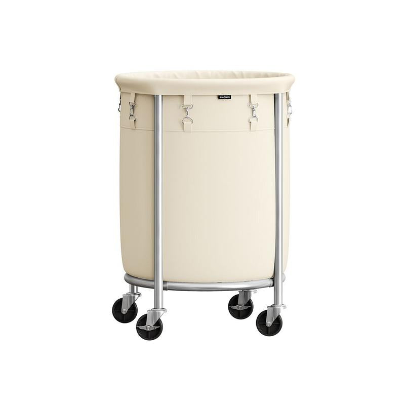 SONGMICS HOME Laundry Basket with Wheels, Rolling Laundry Hamper, Round Laundry Cart with Steel Frame and Removable Bag ,Organiser