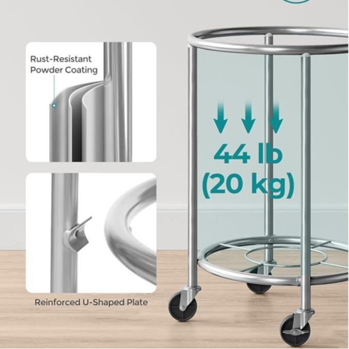 SONGMICS HOME Laundry Basket with Wheels, Rolling Laundry Hamper, Round Laundry Cart with Steel Frame and Removable Bag ,Organiser