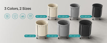 SONGMICS HOME Laundry Basket with Wheels, Rolling Laundry Hamper, Round Laundry Cart with Steel Frame and Removable Bag ,Organiser