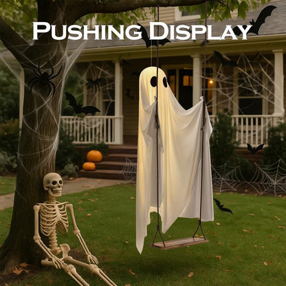 Halloween Decorations Outdoor - 5FT Large Hanging Ghost Swing with Remote Control String Lights, Scary Ghost Halloween Party Decor Outside for Tree Porch Yard Garden Lawn Ornaments halloween decor