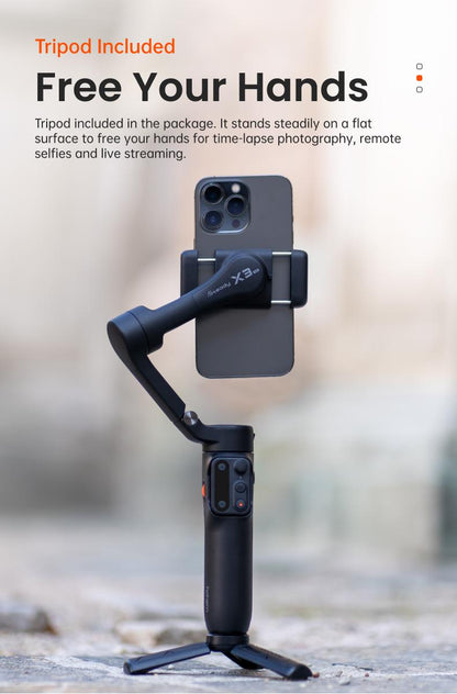 hohem iSteady X3 SE Gimbal Stabilizer for iPhone, Smartphone Foldable Gimbal with Detachable Remote Control, Portable Foldable 3-Axis Phone Gimbal for Android & iPhone 16 15 Pro Max, Ideal for Travel Vlogging