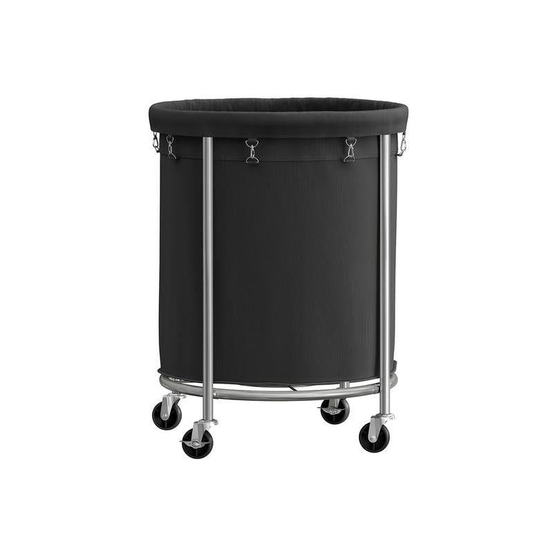 SONGMICS HOME Laundry Basket with Wheels, Rolling Laundry Hamper, Round Laundry Cart with Steel Frame and Removable Bag ,Organiser