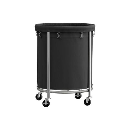 SONGMICS HOME Laundry Basket with Wheels, Rolling Laundry Hamper, Round Laundry Cart with Steel Frame and Removable Bag ,Organiser