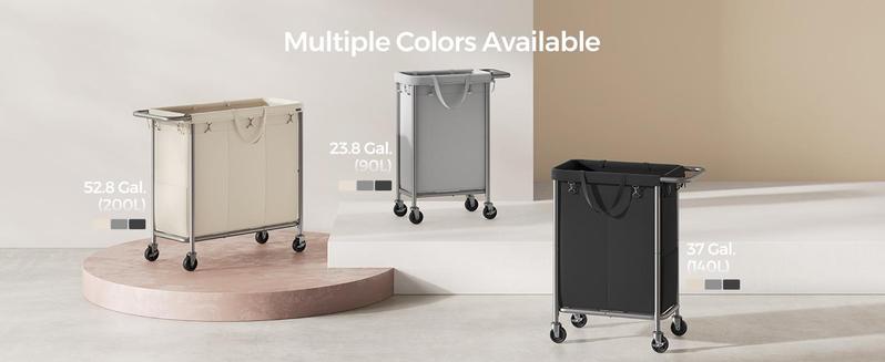 SONGMICS HOME Laundry Basket with Wheels, Rolling Laundry Hamper, Round Laundry Cart with Steel Frame and Removable Bag ,Organiser